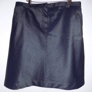 Luxury  A-line jean skirt 44 Large Navy Shiny Cotton Rayon Fly Blue Rene Lezard